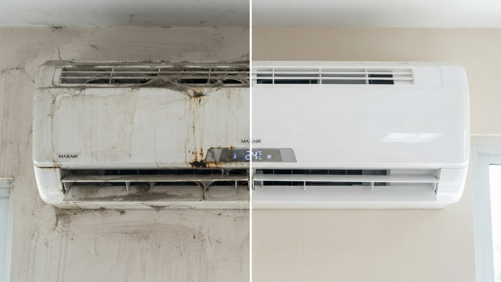 Klima iç ünite temizliği öncesi ve sonrası – Clean Up Kıbrıs